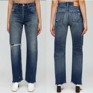 Moussy Guilford Wide Straight Jeans in Dark Blue Size 27 Waist